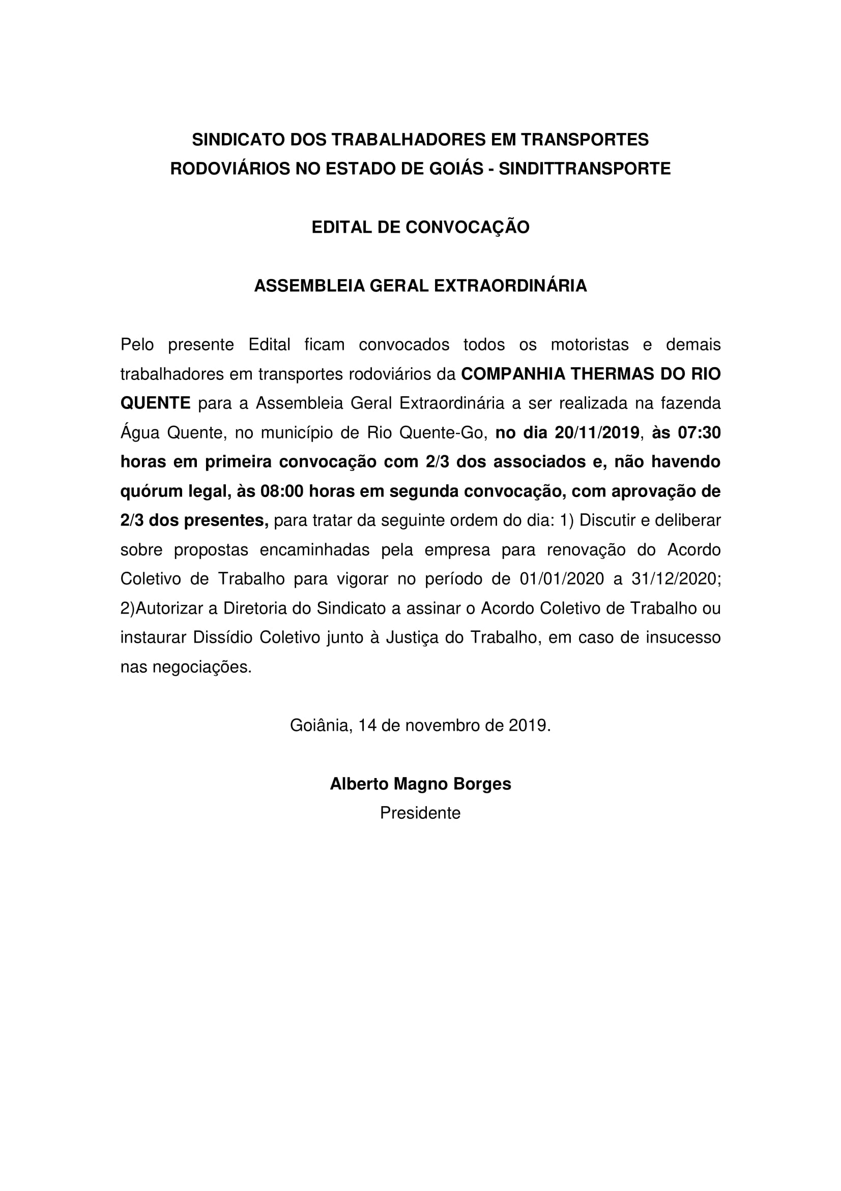 EDITAL COMPANHIA THERMAS DO RIO QUENTE 2019
